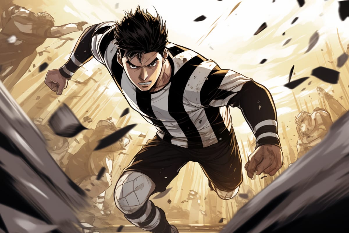 Football player with black and white striped shirt