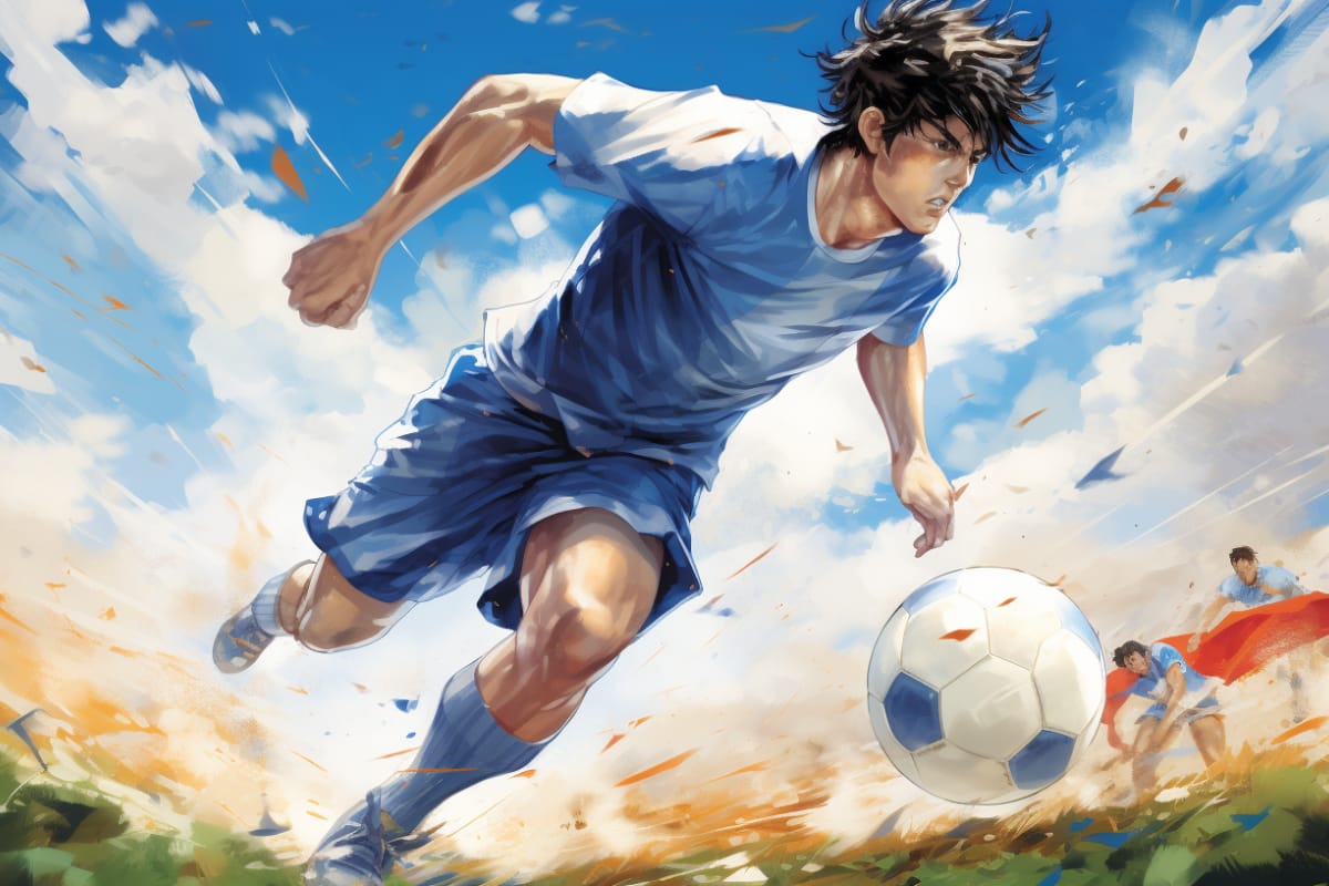 Blue shirt player running with the ball