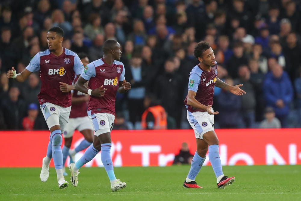 Boubacar Kamara #44 of Aston Villa celebrates.