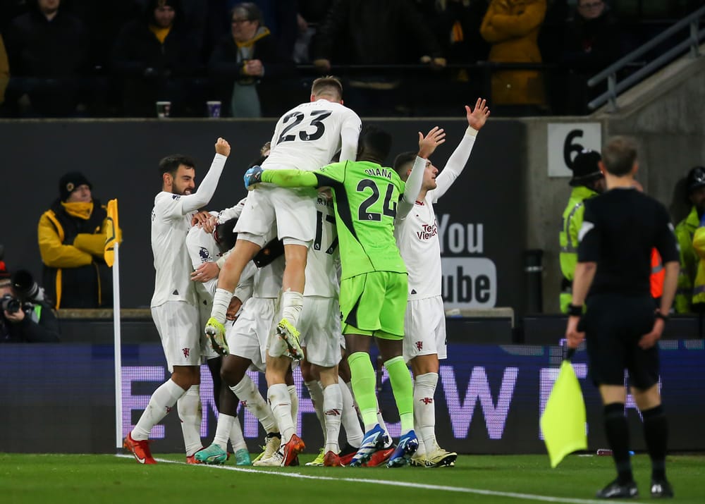 Manchester United celebrates goal.