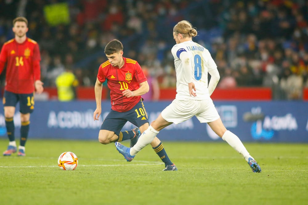 Pedri of Spain in action.