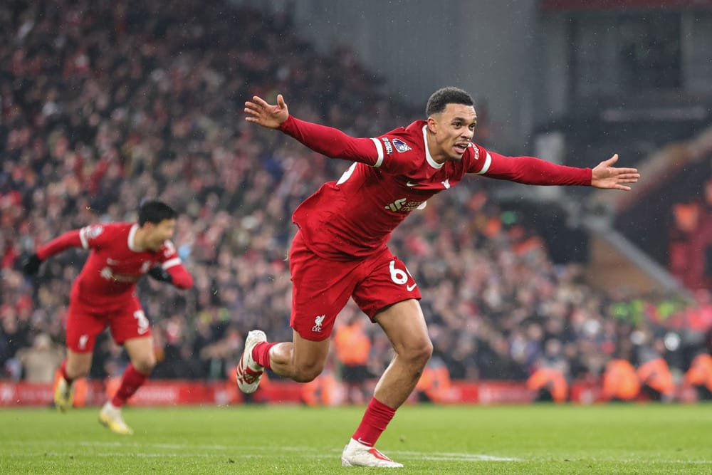 Trent Alexander-Arnold #66 of Liverpool celebrates.
