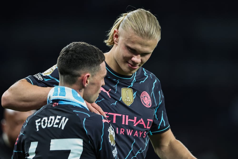 Erling Haaland and Phil Foden of Manchester City.